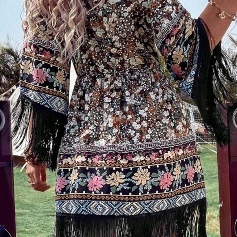 SHEIN CURVE FRINGE FLORAL DRESS SZ 2X - Picture 3 of 5